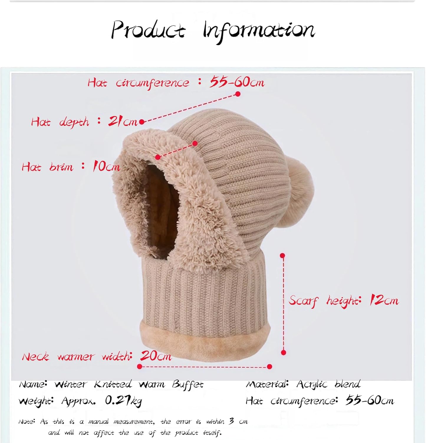 Women Winter Fleece Lined Windproof 3 in 1 Beanie Hat Scarf Mask Set - Ski Snow Hat for Cold Weather Outdoor Commuting