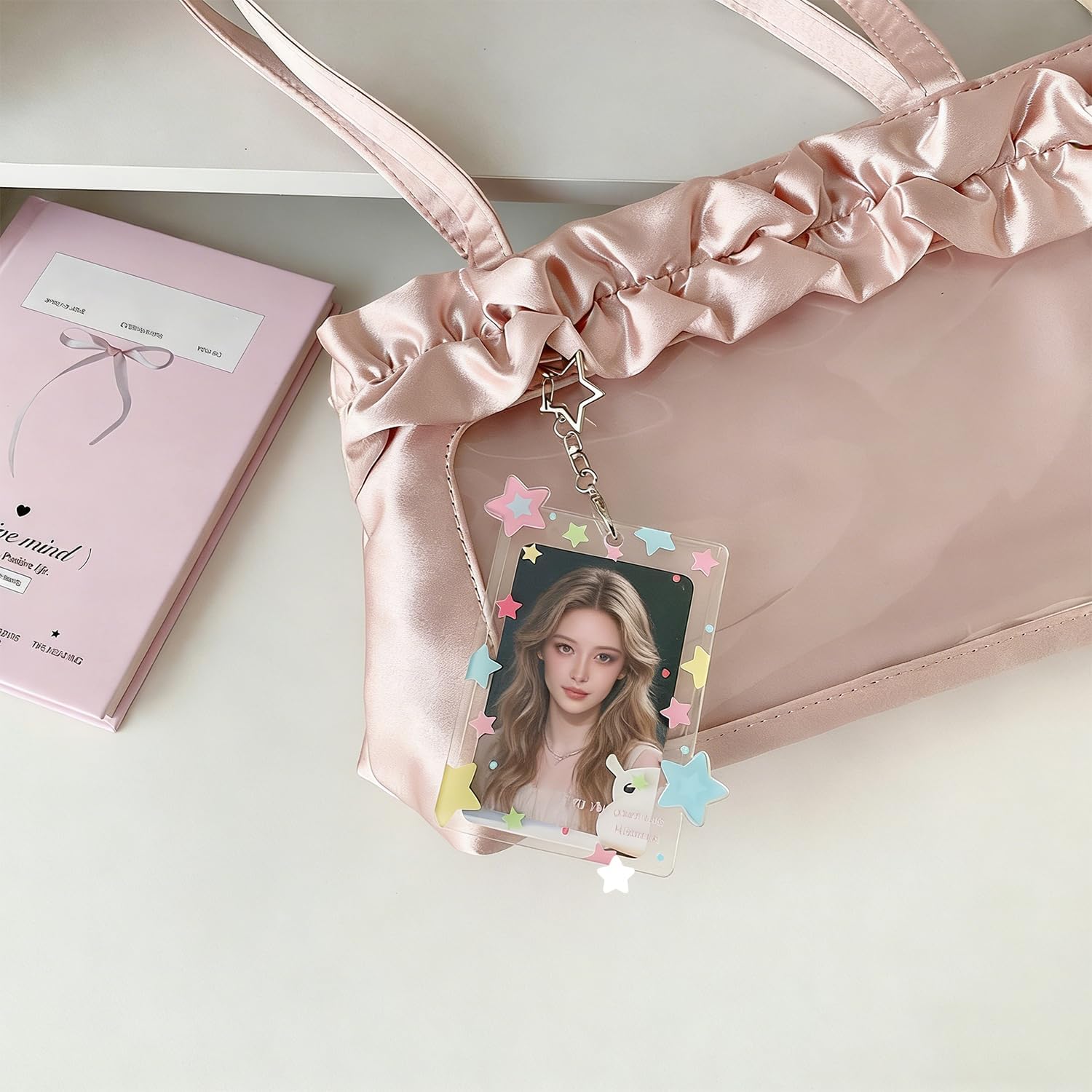 2 Pack Photocard Holder Keychain, Cute Acrylic Photo Card Holder with Star Pendant 2.75 Inch