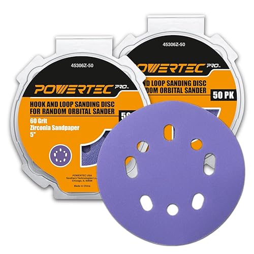 Miniatura 28 de POWERTEC 44000XG-50, paquete de 50, discos de lijado de gancho y bucle de 5 pulgadas y 8 agujeros, 80/100/120/150/220, papel de lija de grano
