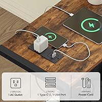 Vista 5 de Soporte para PC, soporte de torre de computadora con estación de carga, soporte de torre de PC ajustable en altura para piso, carrito de computadora