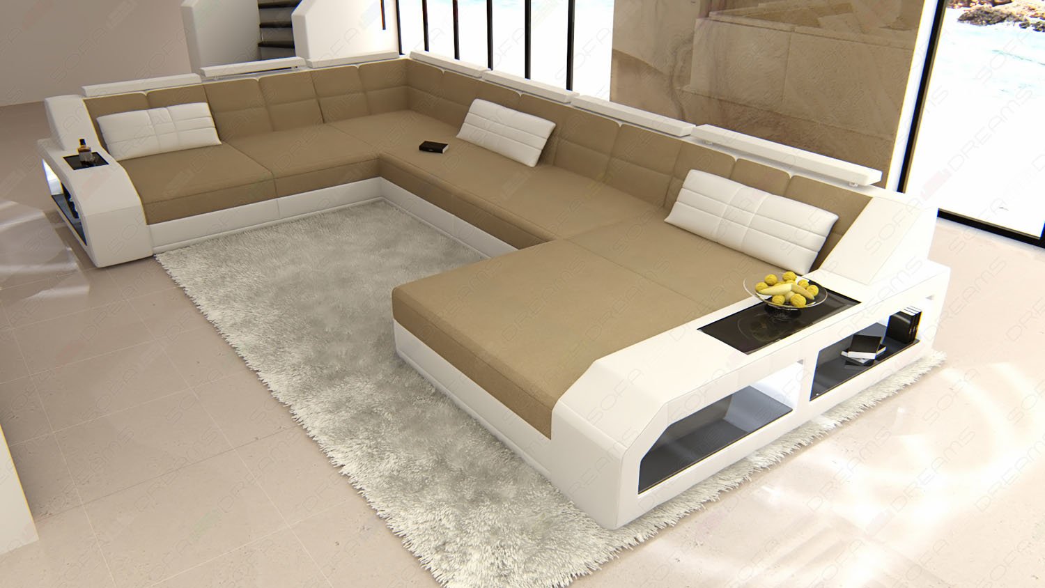 Sofa Dreams Canapé en Tissu Mega Intérieur de la Maison Matera XXL Forme canapé en Tissu Canapé rembourré avec LED