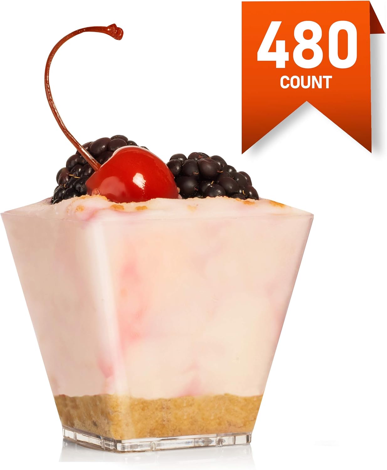 LSR LORESO 480 pcs Mini Square Dessert Cups 3.5 oz - Clear Plactis Square Cups, Perfect for Serving Desserts, Appetizers, Mousse and Small Portions - Reusable Pack of 480