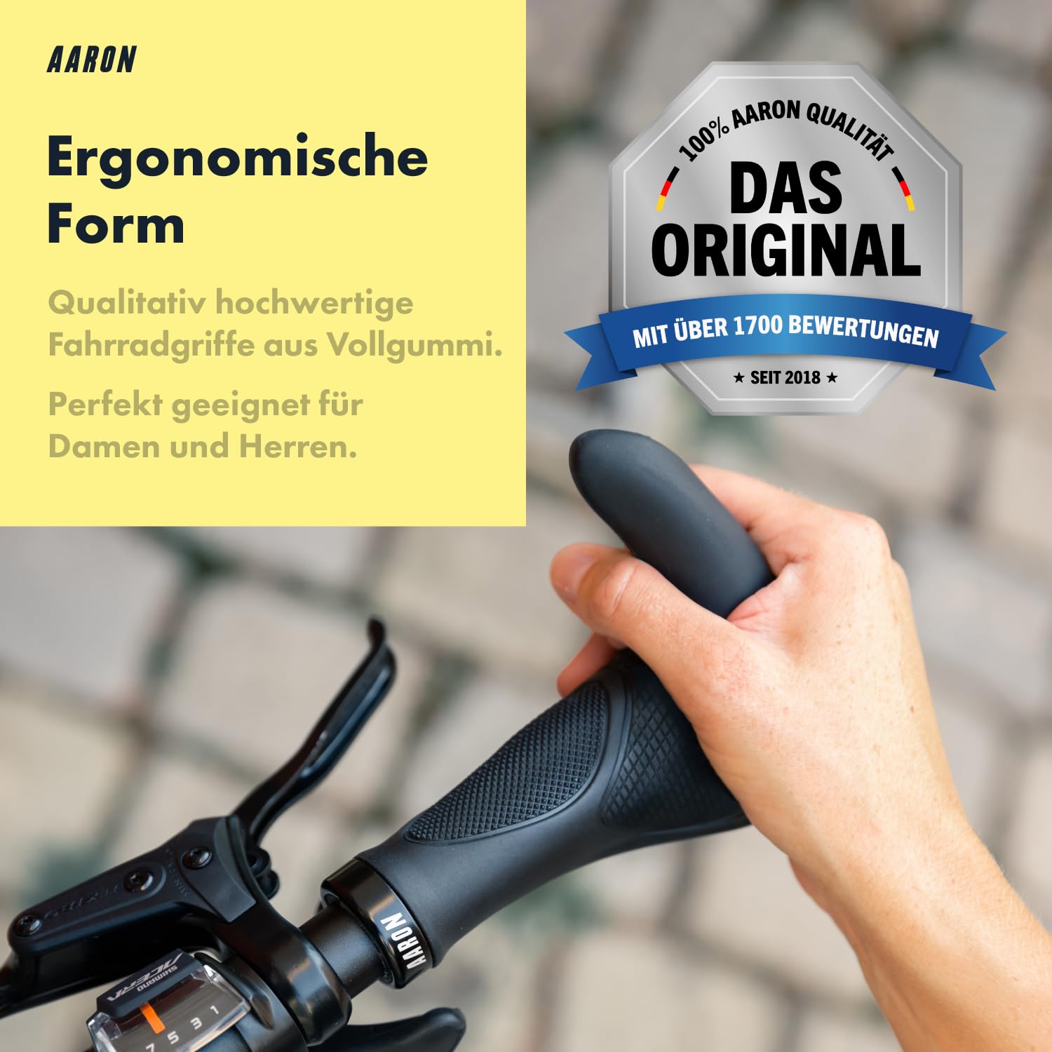 AARON Horn Lenker Griffe mit Gel Dämpfung, ergonomische Lenkerhörner aus rutschfestem Gummi, Fahrradgriffe für E-Bike, Trekkingrad, Mountainbike, Tourenrad, schwarz