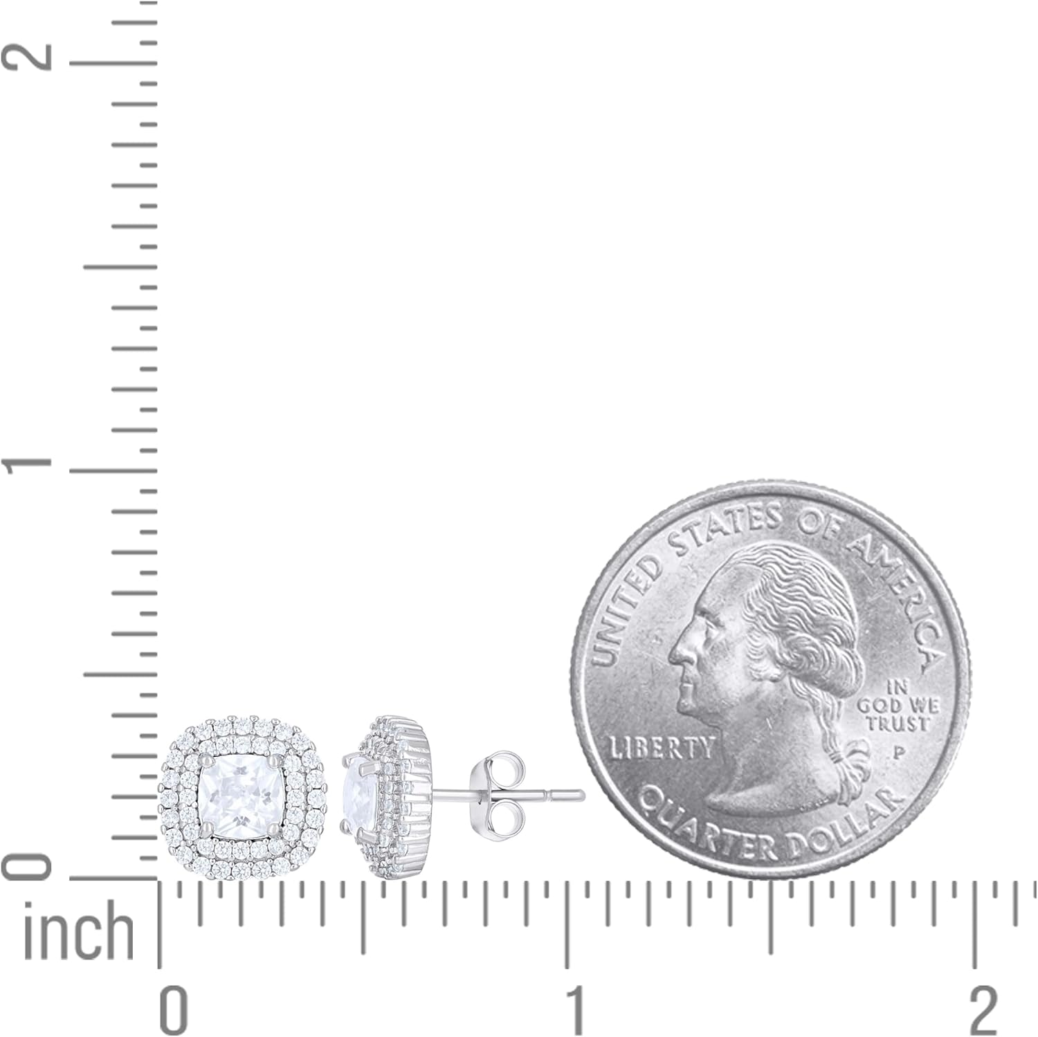 Sterling Silver Womens Cushion-Cut Round Cubic-Zirconia Square Fashion Stud Earrings - Image 2