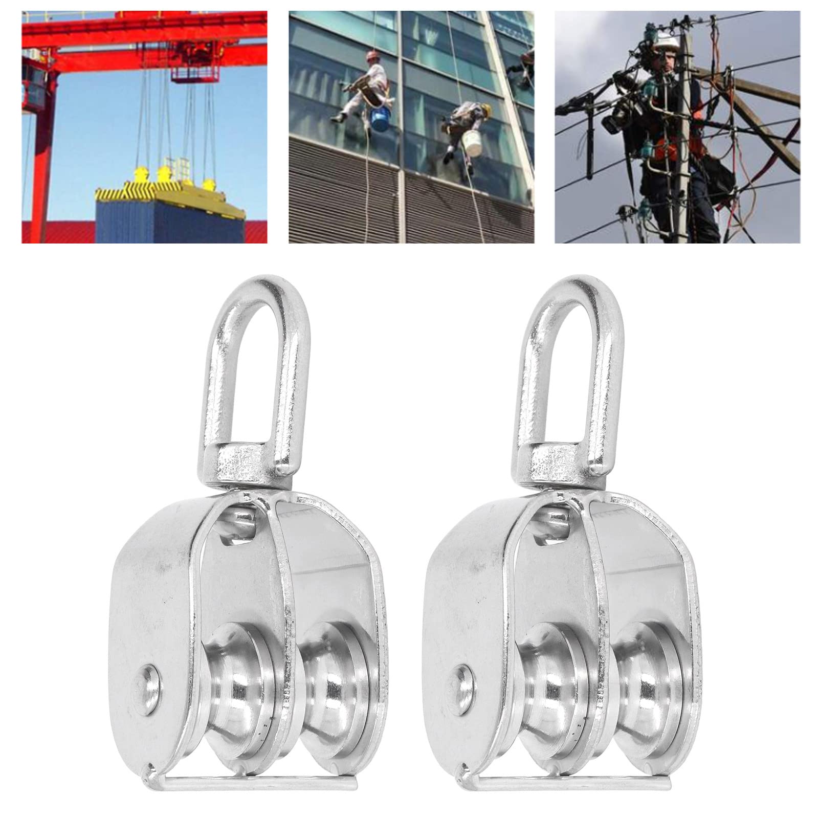 2Pcs M20 Double Pulley Block Bearing Wheel Roller Load Bearing Hanging Wire Traction Wheel Pulley Set Type M20 for Rotary for Twin Pulley Pulley Pully Snatch