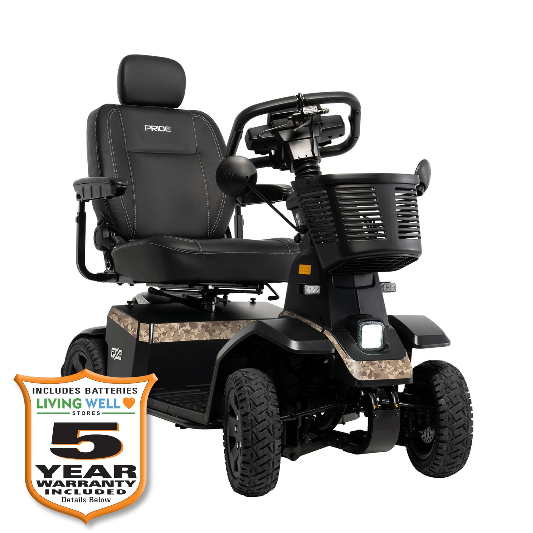Pride PX4 HD Mobility Scooter, 500 Lbs. Weight, Capacity, with 5-Year Extended Warr (Desert Camo, 22