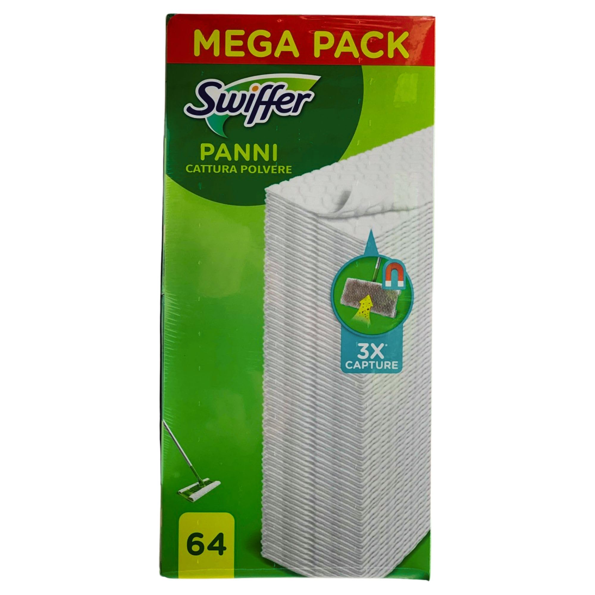 SET PER PAVIMENTI: Lavapavimenti, 1 Scopa E 8 Panni Microfibra Catturapolvere Dry E 3 Panni Wet + Mega Pack Panni Cattura Polvere, 64 panni + Panno In Lattice SOFT (1 Kit+3xConf.Da 64 Panni+PannoL)