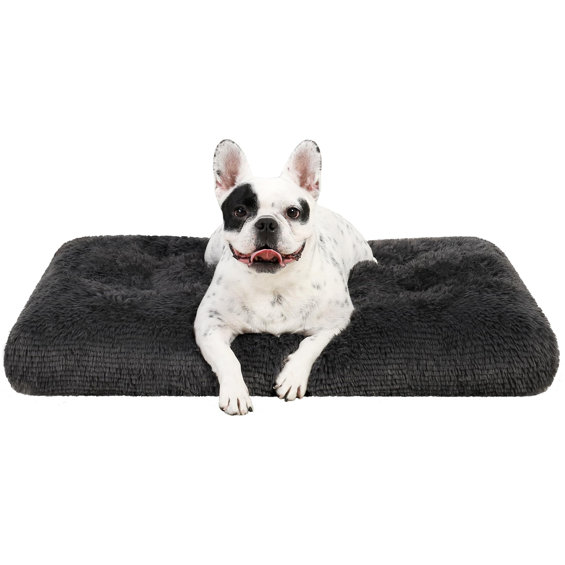 KSIIA Dog Crate Bed Washable Dog Beds for Small Dogs Deluxe Plush Fluffy Comfy Thick Kennel Pad Anti-Slip & Anti-Scratch Pet Sleeping Mat, 23 x 18 Inch, Dark Gray