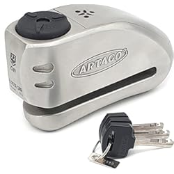 Alarma Moto Pilas Artago 32 Candado Moto Antirrobo Disco con Alarma Dont Touch 120 db, Alta Gama, ø15 Cierre S.A.A, Homologado Sra, Acero Inoxidable