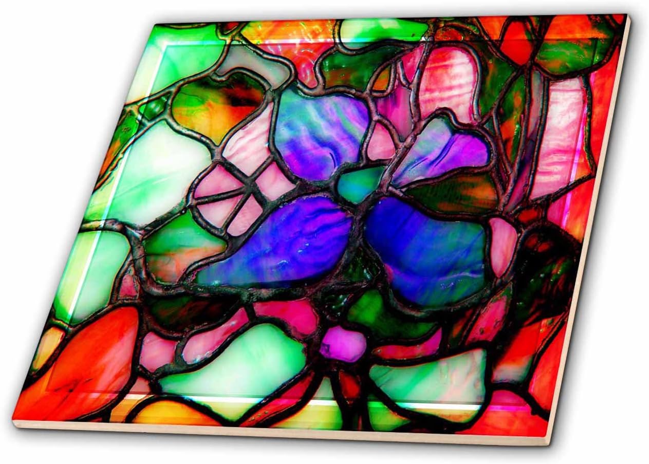 3D Rose ct_66277_4 "Stained Glass Window Look Vibrant Colors Ceramic Tile, 12"