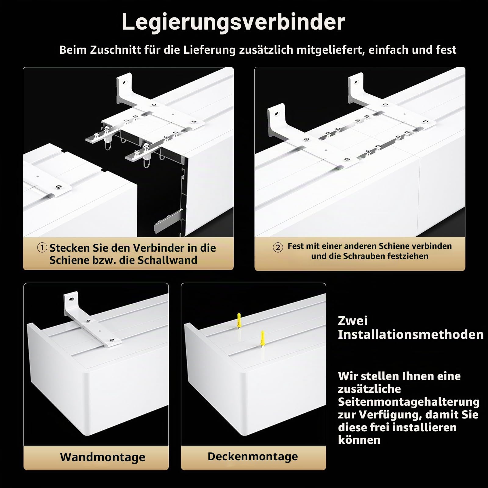 Integrierter Vorhangkasten mit Doppel Vorhangschiene – Geräuschlose Gleitschiene mit Prallschiene, für Decken- & Wandmontage – Komplettes Schienensystem mit Volantstange 70cm-600cm(100cm/3.28ft)