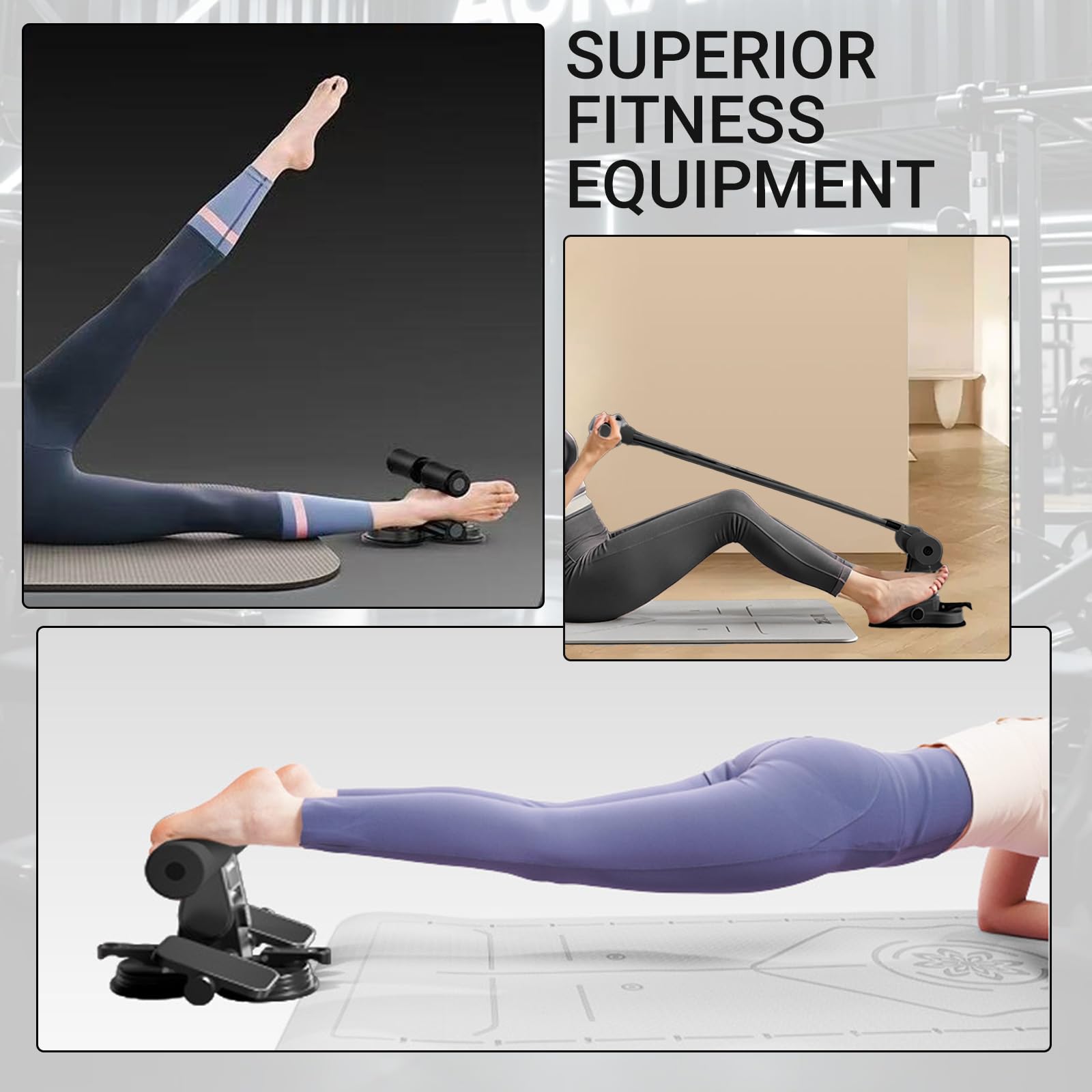 Sit Up Bar, Sit Up Bar, Attrezzo per l'allenamento con ventose e corda di trazione, Allenatore addominale regolabile con doppie ventose, Sit-Up Bar, strumento per la salute addominale per la casa