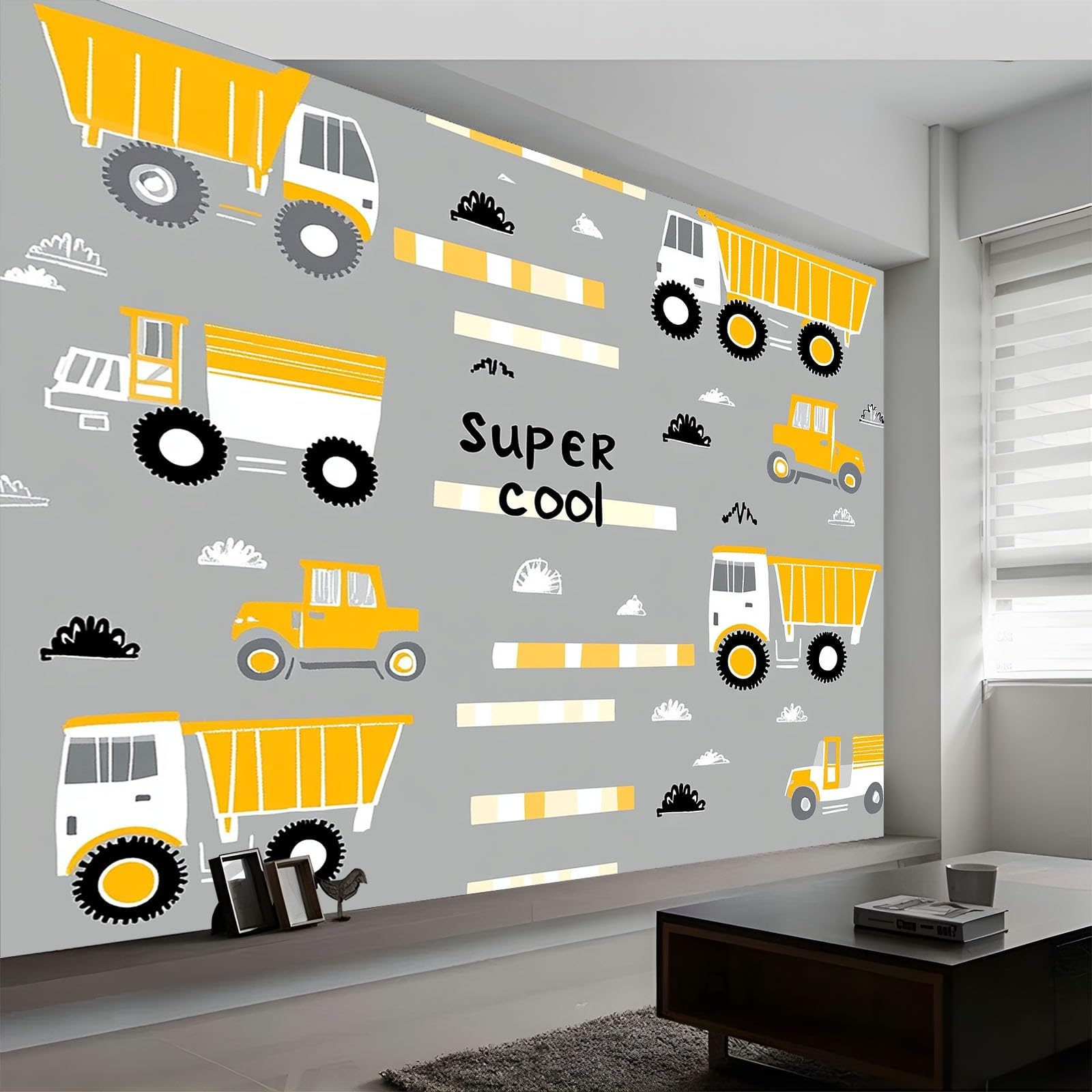Panoramiczna tapeta 3D 350 x 256 cm kreskówki, zabawki z budownictwa, tapeta z włókniny, duży plakat ścienny do salonu, dekoracji pokoju dziecięcego, łatwy montaż, szara