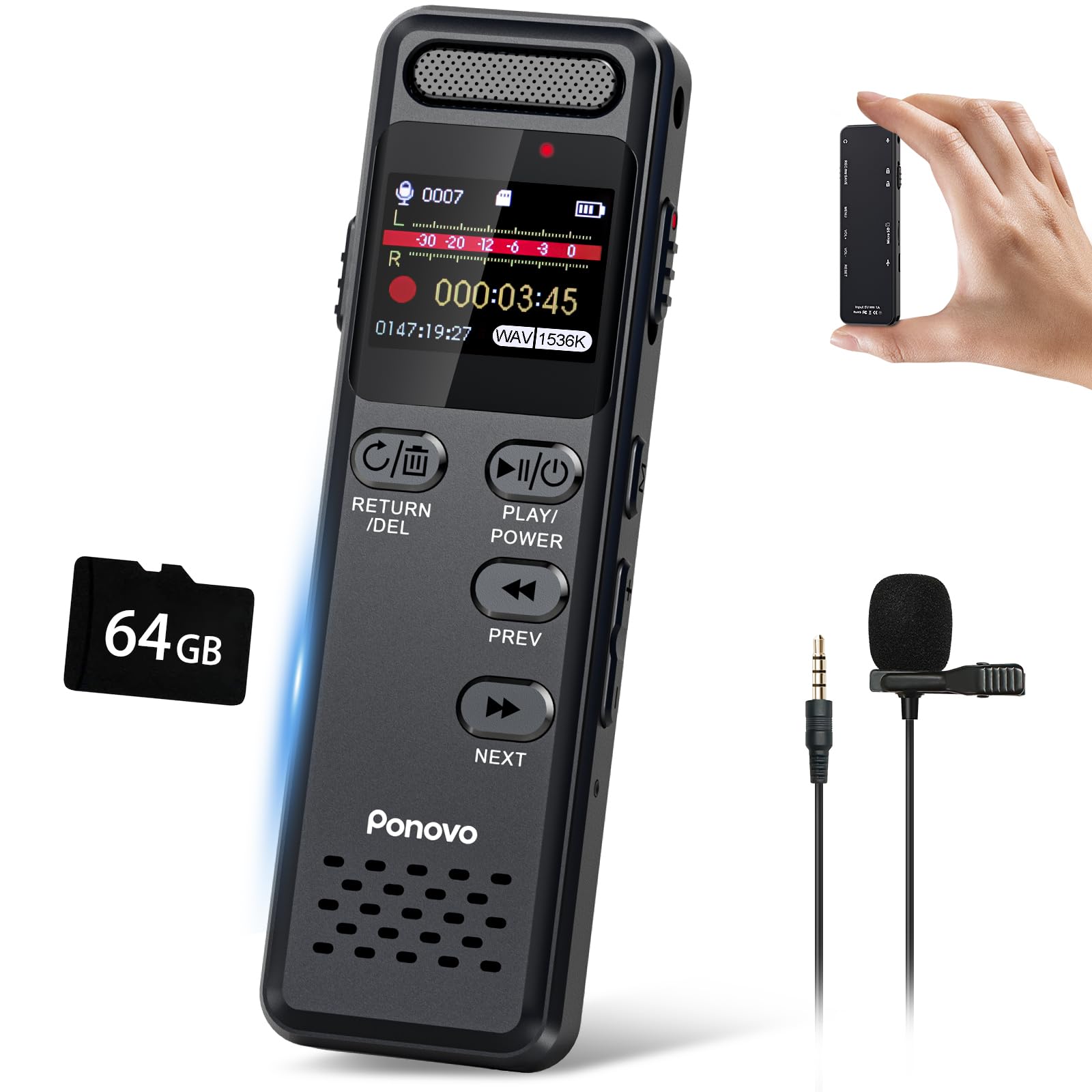 96GB Digital Voice Recorder with Playback, 1100mAh Mini Audio Recording Device for Lecture Interviews, 1536Kbps Voice Activated Recorder with Noise