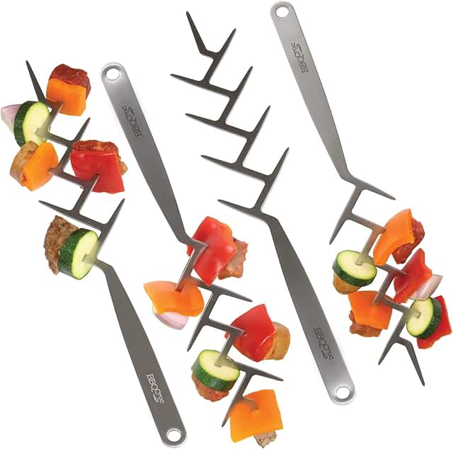 BBQ Croc ZIG ZAG Skewers – Set of 4 – Brushed Stainless Steel 15” Kabob ...