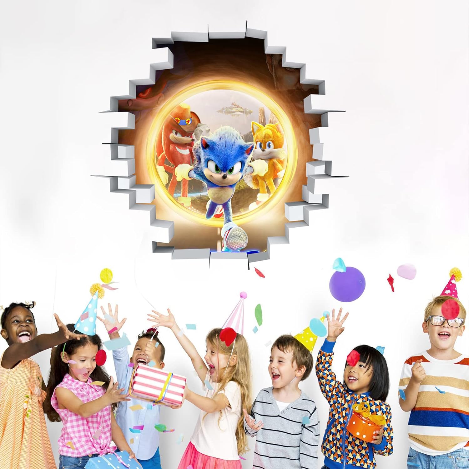 Sonic Wall Decals,4D Smashed Custom Hedgehog Stickers,Kids Game Wall