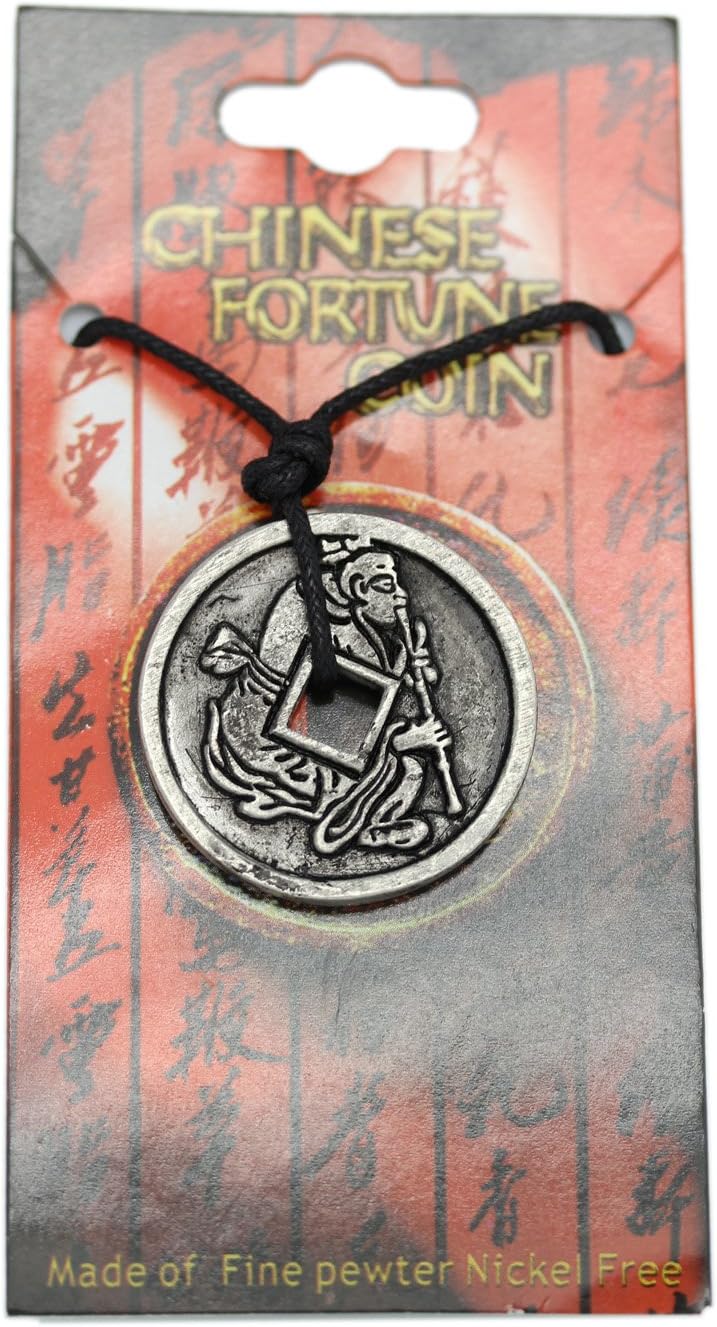 Chinese Fortune Coin Necklace - Ancient Chinese Flute Player Coin - Good Luck Charm Necklace