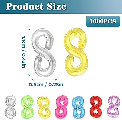 Miniatura 2 de Clips S Clips de banda de goma, 1000 piezas de clips de banda de goma de telar, clips de banda de plástico, conectores de recambios, kit de pulsera