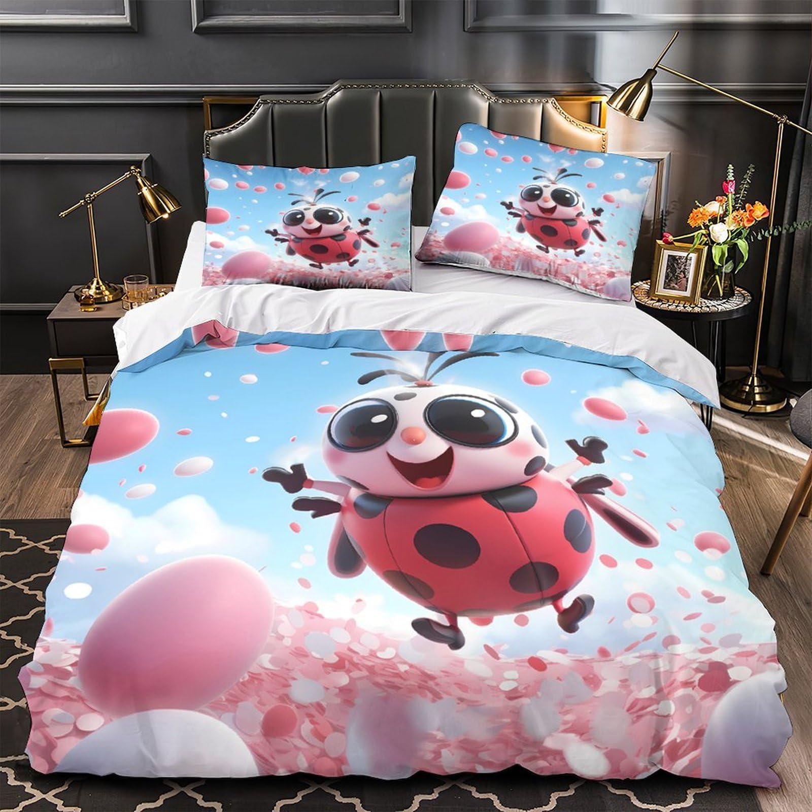 Housse de couette coccinelle 140x200cm lit simple en microfibre