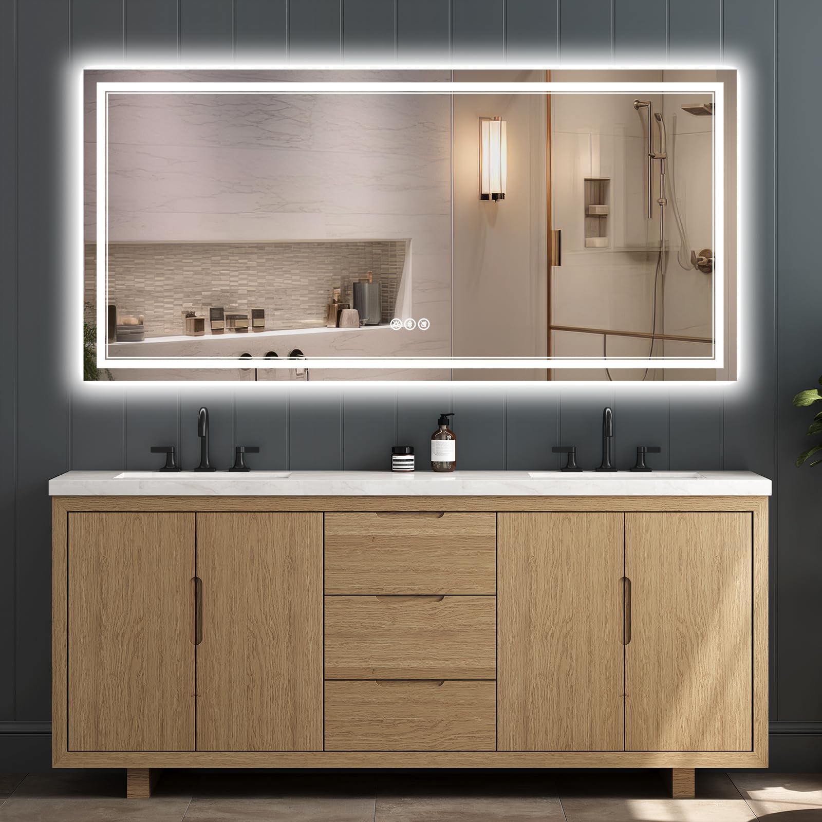 84x32 Led Mirror for Bathroom, Front and Backlit, CRI 90+, 3-Color, Dimmable Lighted Bathroom Mirror, Memory, Shatter-Proof Tempered Glass, ETL Listed (Horizontal/Vertical)
