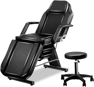 3-Section Tattoo Chair, Spa Salon Facial, Tattoo Chair wtih Hydraulic Stool, Removable Headrest, Facial Cradle, Professional Tattoo Chair for Client Beauty Spa Massage Equipment, Black