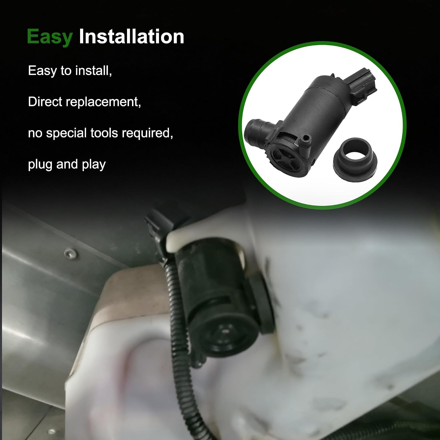 Windshield Washer Pump 2Pin 12V with Sealing Ring Compatible with Freightliner Cascadia Truck # A2271173000 HLK7037 A22-71173-000