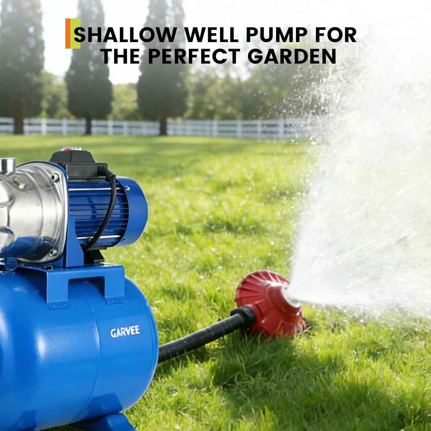 1.6 HP Shallow Well Pump with Pressure Tank, 1320 GPH, Water Jet Irrigation Pump, Automatic Pressure Switch, Stainless Steel, for Home, Farm, Garden & Yard, Blue