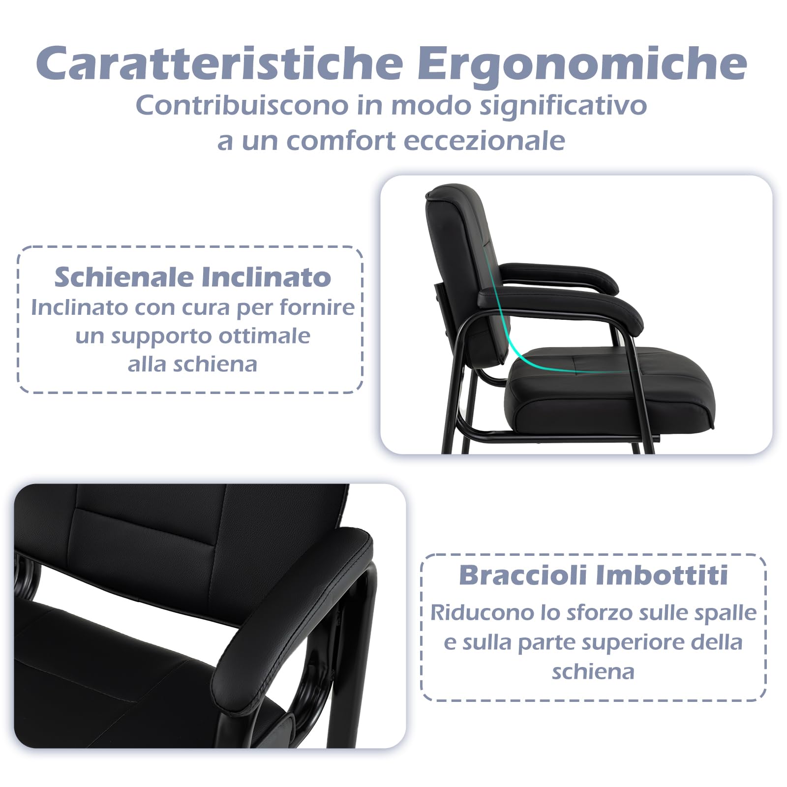 COSTWAY Set di 2 Sedie da Ufficio, Sedia per Sala d'Attesa con Struttura in Metallo, Braccioli Imbottiti, Sedia da Ospiti per Ufficio Riunioni, Portata 180kg (Nero)