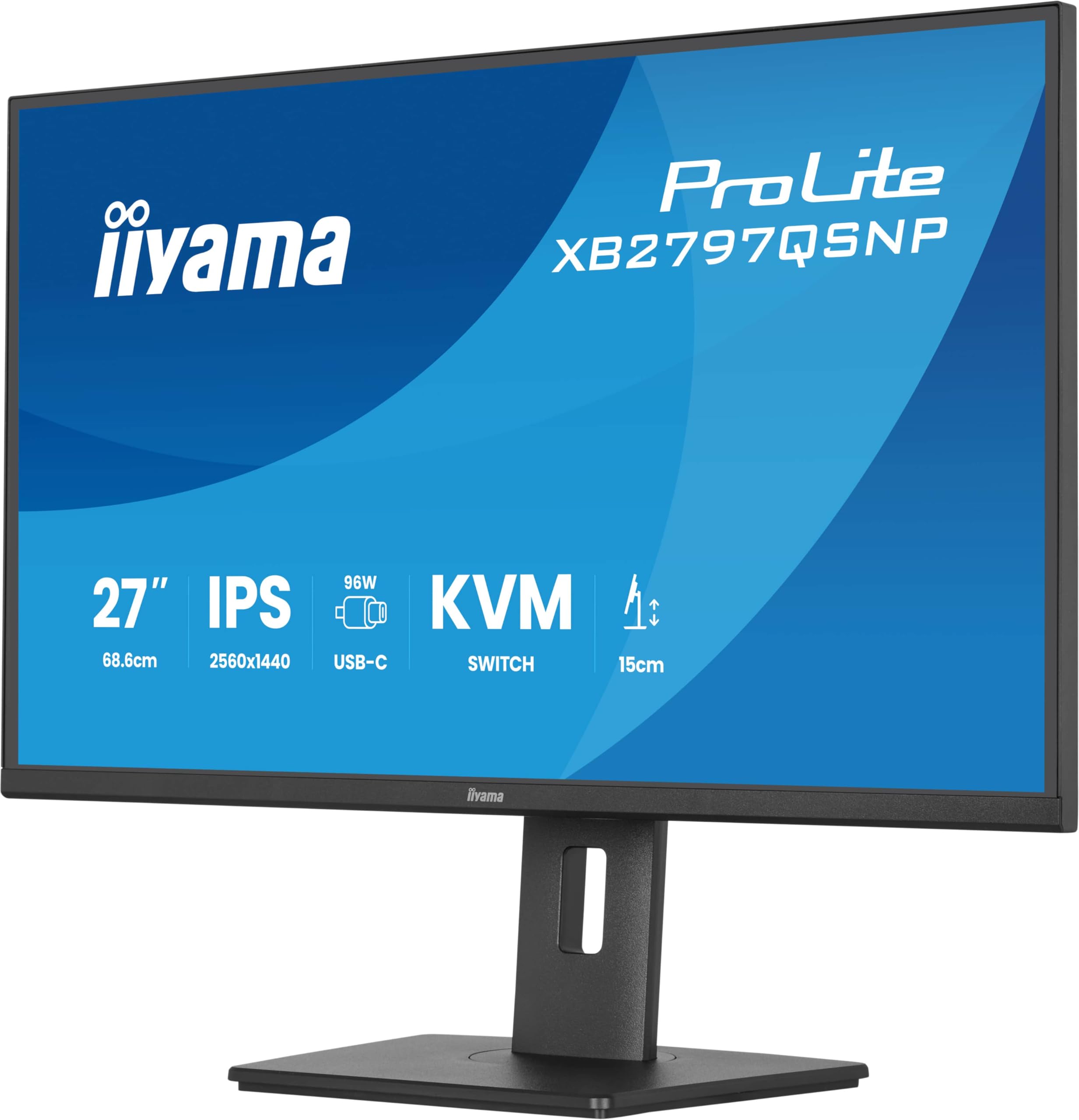 iiyama Prolite XB2797QSNP-B1 Monitor LED IPS 68,5 cm 27" WQHD HDMI DP-in/Out DaisyChain USB-C Dock 96 W RJ45 Przełącznik KVM USB3.2 USB-C Slim-Line Regulacja wysokości Pivot AdaptiveSync Czarny