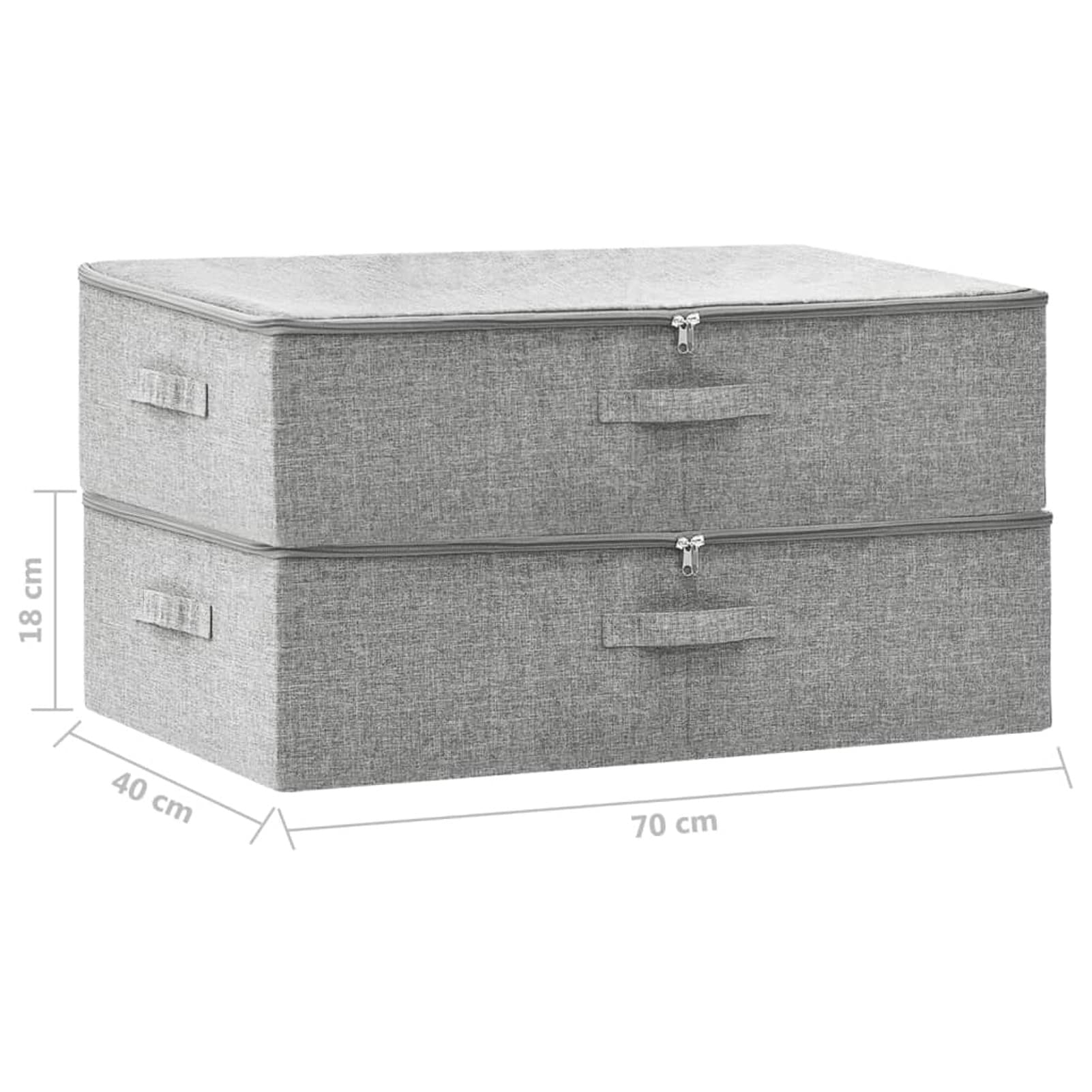 Tidyard 2 STK. Faltbare Aufbewahrungstasche, Dekoboxen mit Reißverschluss, Aufbewahrungskörbe, Spielzeug-Organizer, Stoff Grau 70x40x18 cm
