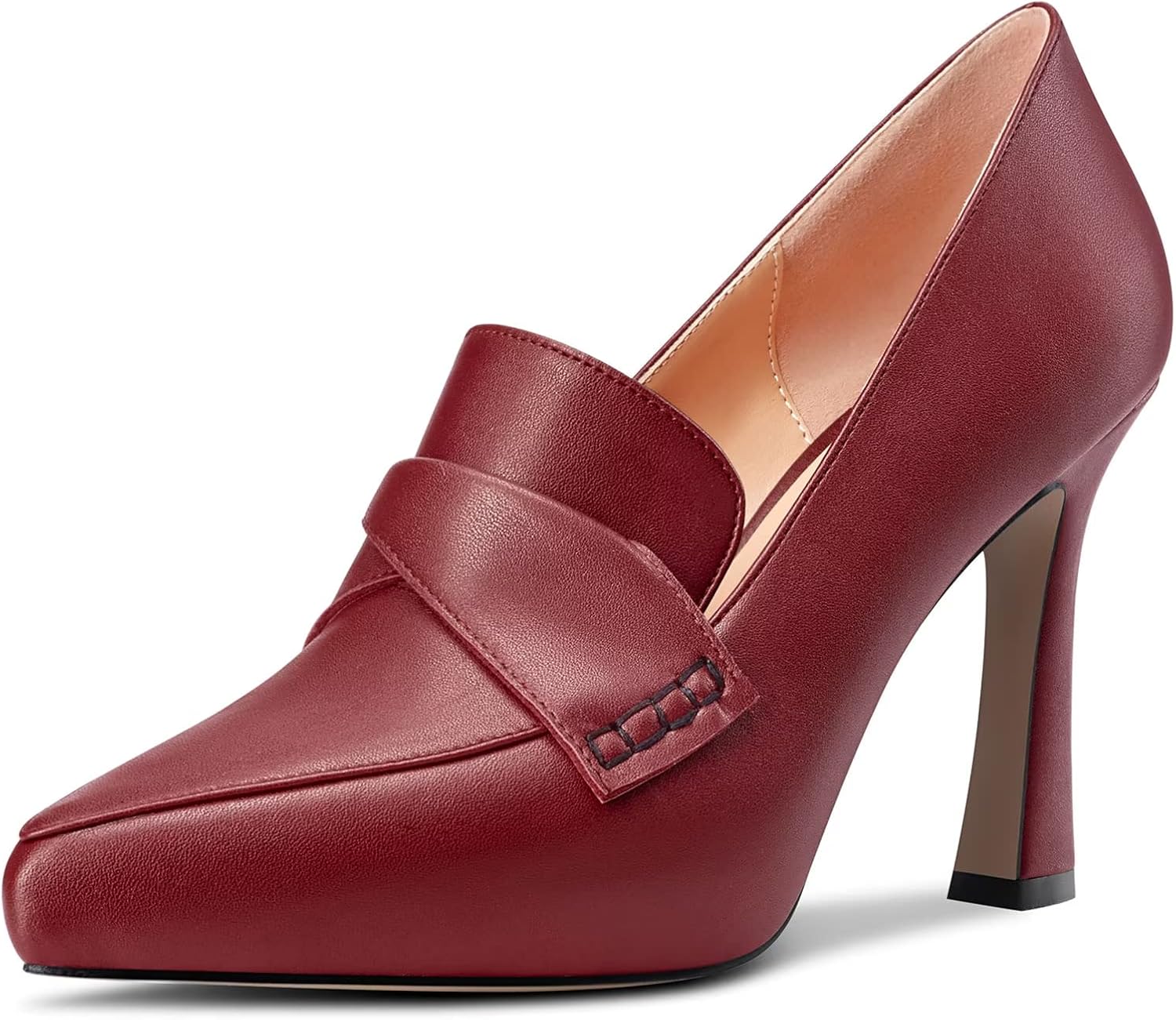 Castamere Women High Stiletto Platform Heel Pointed Toe Loafers Slip-on Pumps Work Business Office Dress 3.9 Inches Heels