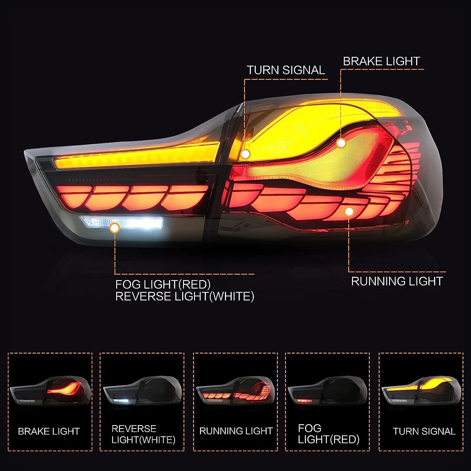 VLAND OLED Tail Lights Assembly Fit for 4-series BMW GTS F32 F33 F36 F82 F83 2014-2020 Sedan/Convertible/Coupe, Rear Lamps with 3D Dynamic Dragon Scale DRL, Sequential Turn Signal, Smoke