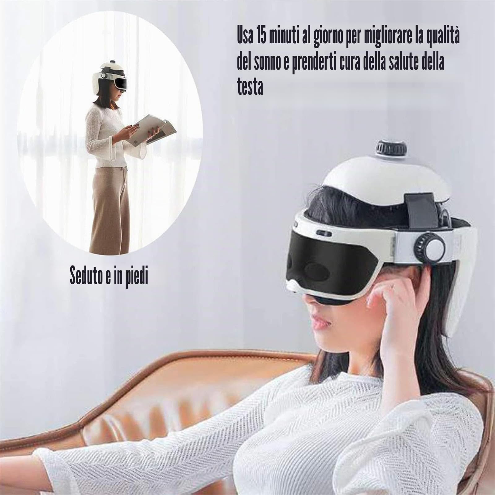 Casco massaggiatore elettrico per la testa con riscaldamento, massaggiatore per la testa senza fili per cuoio capelluto e capelli e cinque modalità, massaggio con airbag a 360 gradi, per casa