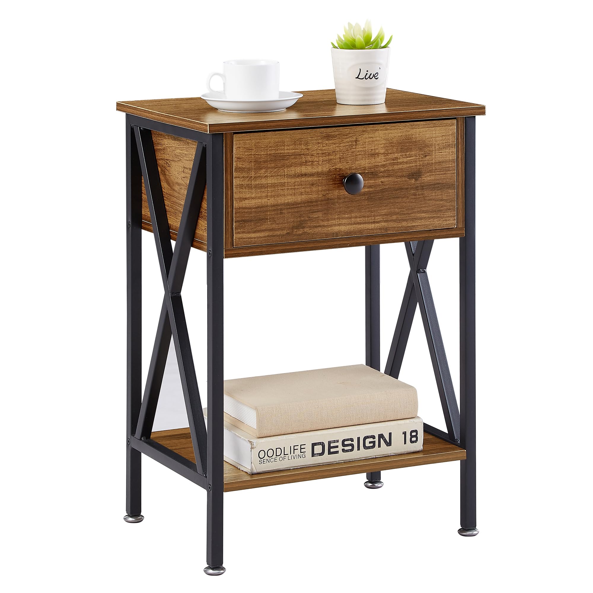 VECELO incomplete  Nightstand,Modern Bedside End Table, Night Stand with Drawer and Storage Shelf for Living Room Bedroom, Industrial Metal Frame