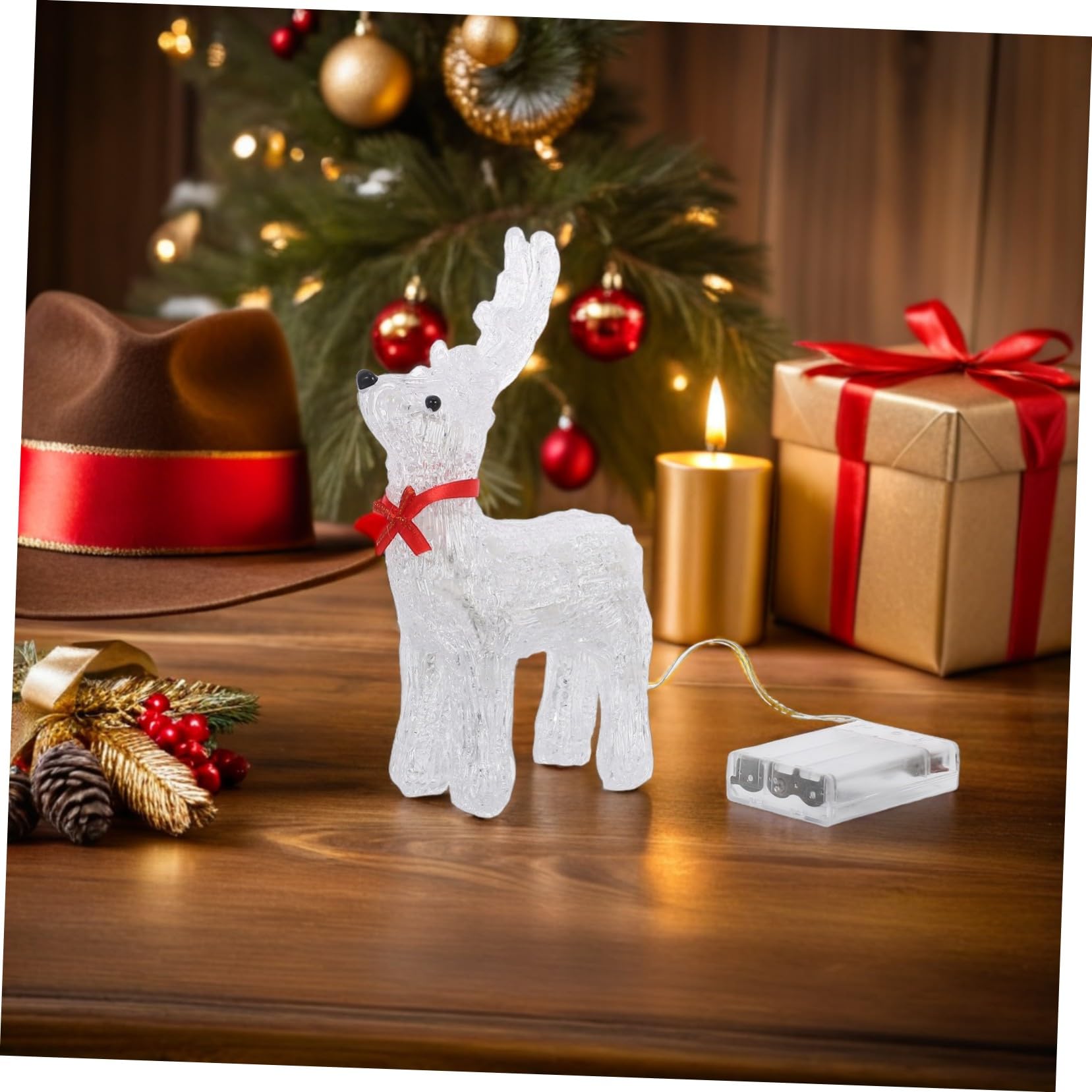 Toyvian Decoración de Ciervo Brillante Figura de Reno de Plástico Estatua de Mesa para Adorno Navidad Luz Decoración Festiva de Temporada Ventana del Hogar