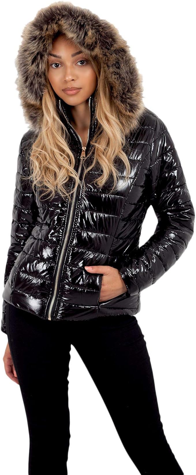 black shiny jacket womens