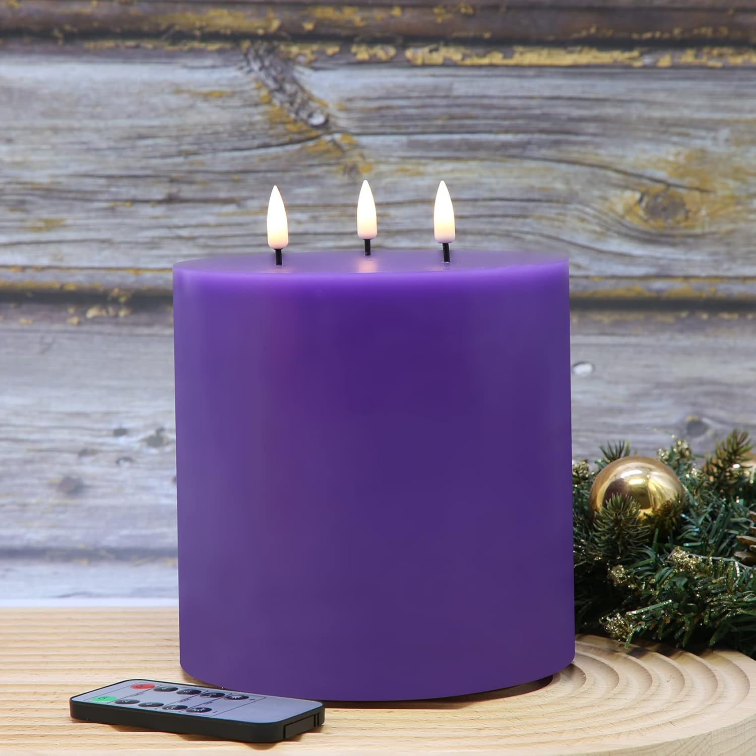 Eywamage 3 Wick Purple Flameless LED Pillar Candles with Remote Timer