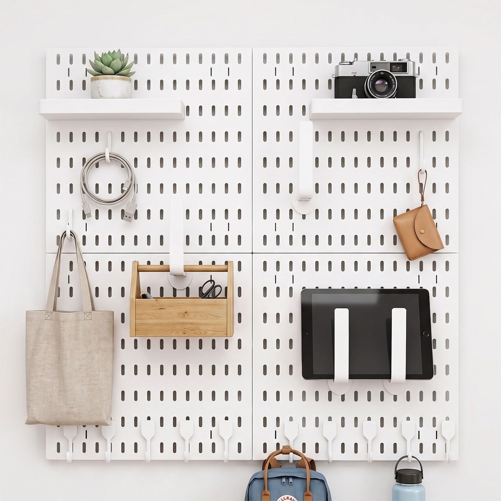 Stecktafel-Kombinationsset, mit 4 Stecktafeln (30x30cm) + 20 Zubehör, Modular zum Aufhängen für Wand-Organizer, für Wand-Organizer, Bastelorganisation, Ornament-Ausstellung, Kinderzimmer