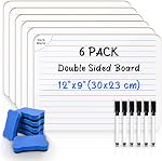 6-Pack Small Handheld Dry Erase Whiteboard, 12''x 9'' Double-Sided Portable Lapboards with Markers & Erasers, School Supplies Ideal for Students, Teachers, Classrooms, Home and Office Use