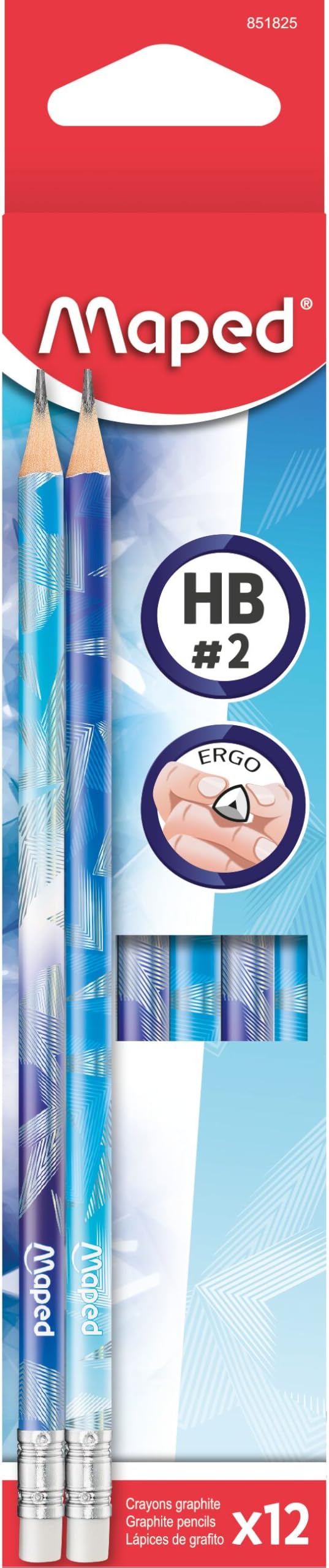 Maped Arctic Vibes - Caja de 12 Lápices de Grafito HB con Goma, Lápices Triangulares Ergonómicos, Mina Resistente y Fácil de Afilar, Diseño de Escamas Metalizadas, Suministros Escolares