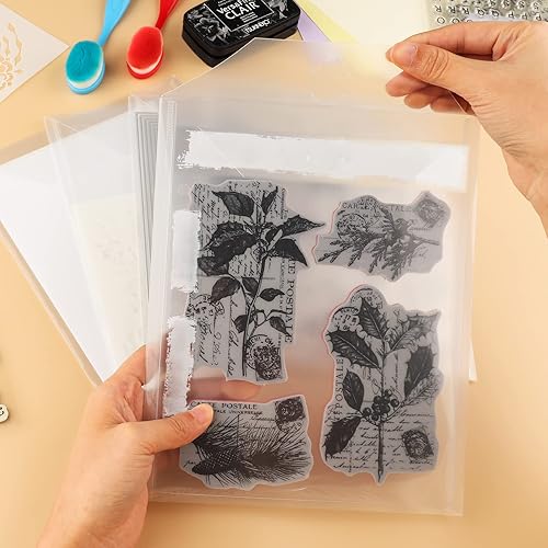 Miniatura 8 de 10 bolsillos grandes de almacenamiento de sellos y troqueles, bolsas de almacenamiento de plástico transparente resellables, juego de hojas sobre