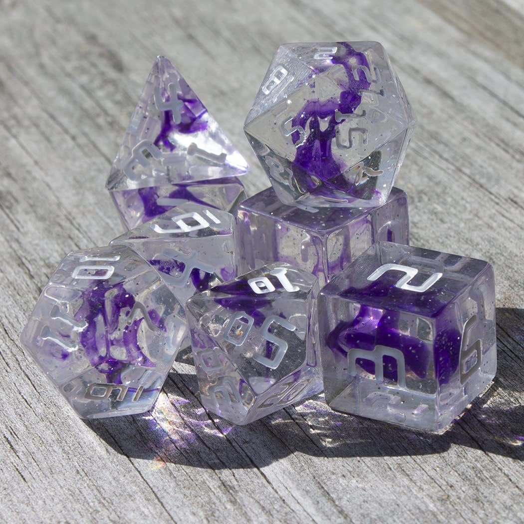 Starfarer Sci-Fi RPG Dice - 'Wormhole' - Transparent with Purple Swirls