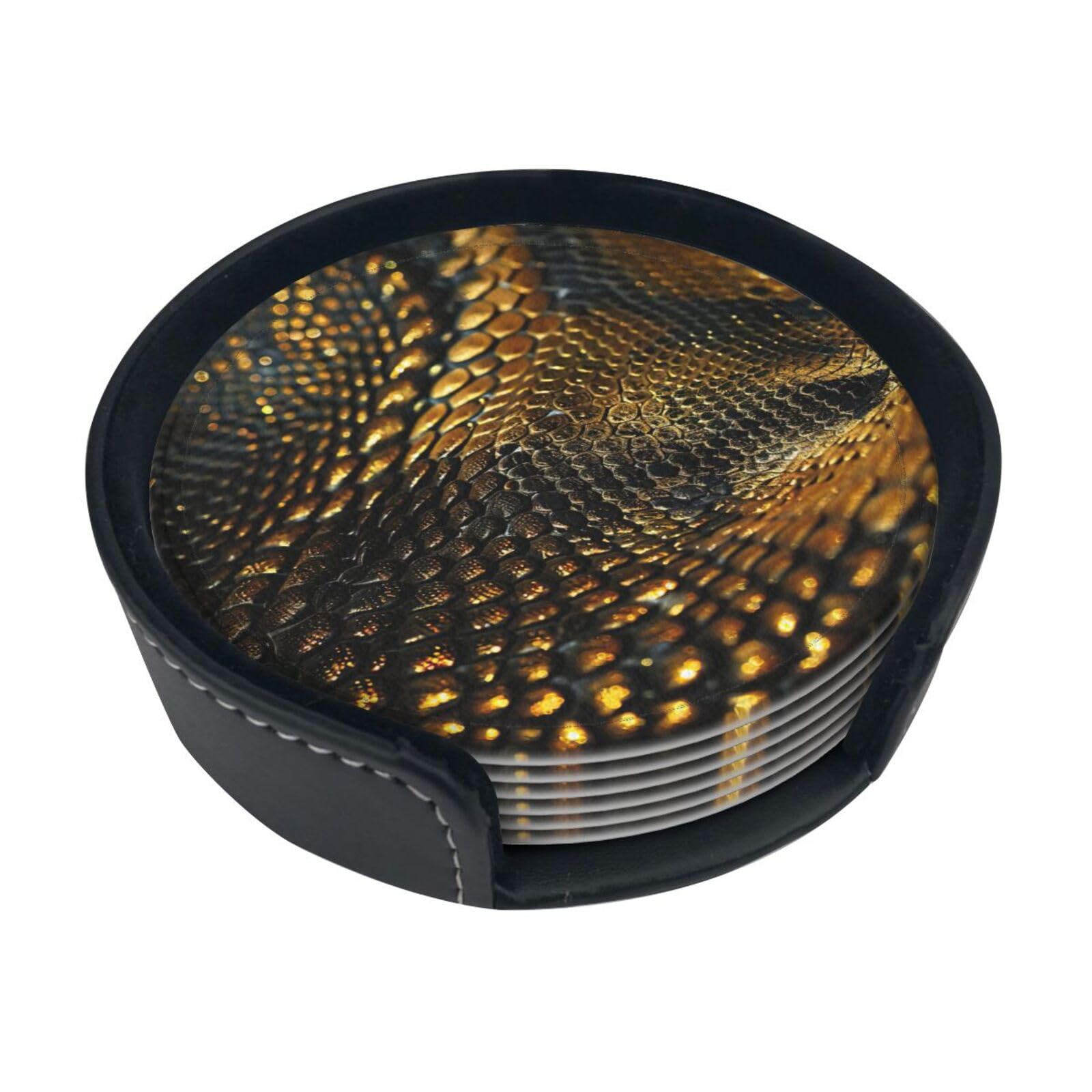 Snake Skin Print Round Coasters Set Of 6,Coaster For Tabletop Protection Home Bar Decor
