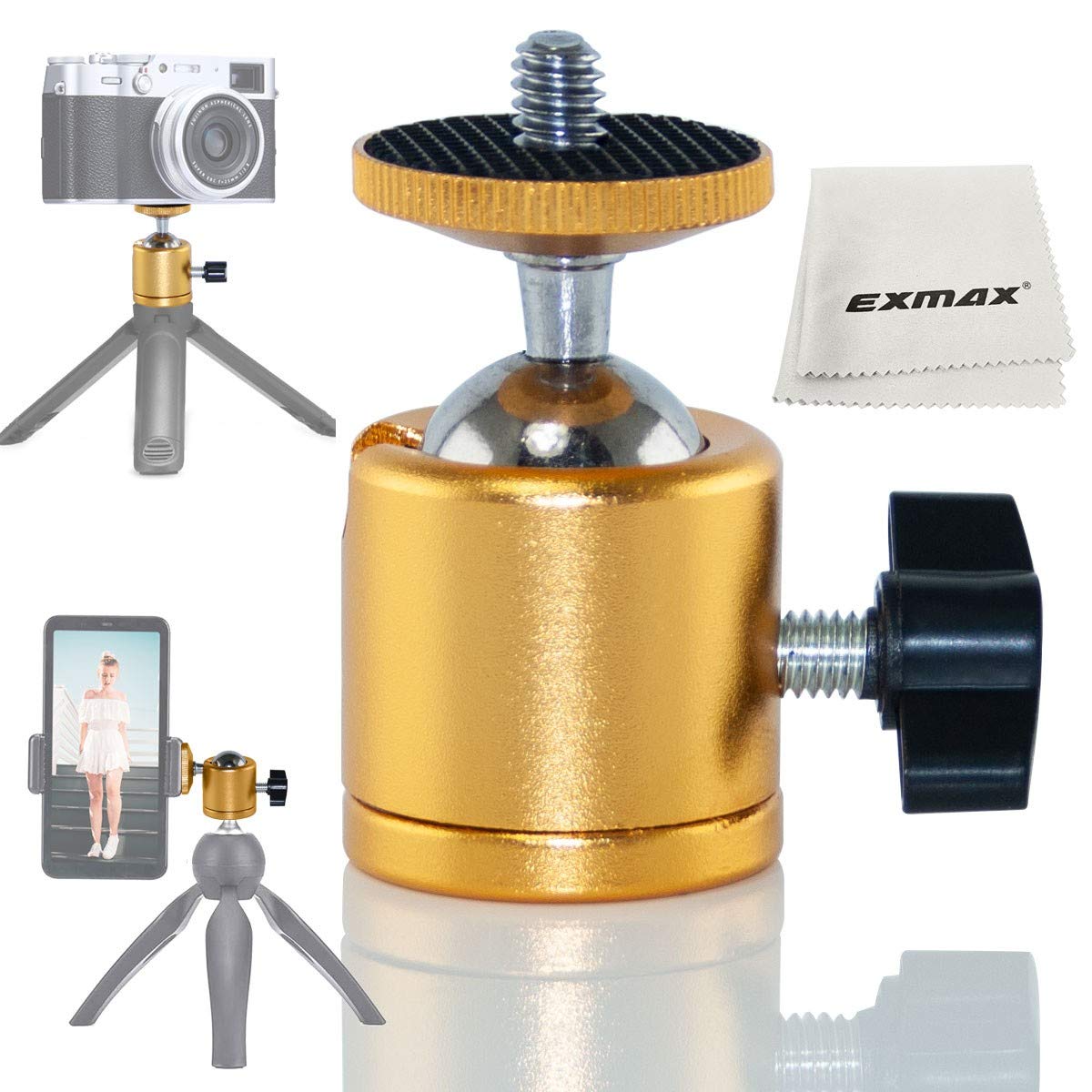 EXMAX Swivel Mini Tripod Ball Head 360 Degree Aluminum Alloy Body Rotating Ballhead with 1/4" Screw Thread Base Mount for Lighter DSLR Camera