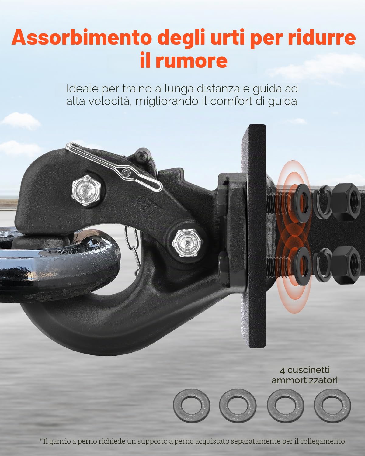 VEVOR Gancio a Perno 13605 kg Gancio di Traino Adatto per Anello a Lunetta da 63,5 a 76,2 mm con Kit di Montaggio, Adesivi di Avvertimento Fosforescenti, Verniciatura a Polvere Nera, per Vari Veicoli