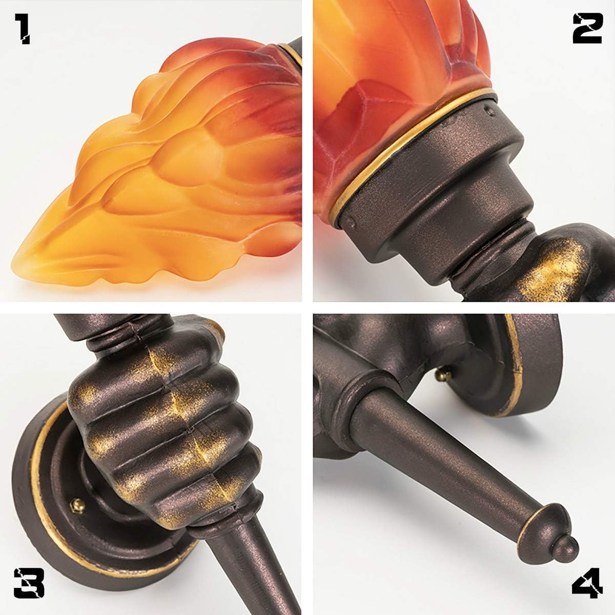Vintage Torch Wall Mount Fixture, 1 Pair Stylish Wall Sconces Wall Lighting Country Retro Style Glass Shade Sconce Lighting - Valuable Assistant (Brown)