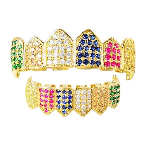 HH BLING EMPIRE Rejilla de dientes de diamante helado para hombres y mujeres, parrillas Hip Hop de oro plateado para tus dientes, parte superior e
