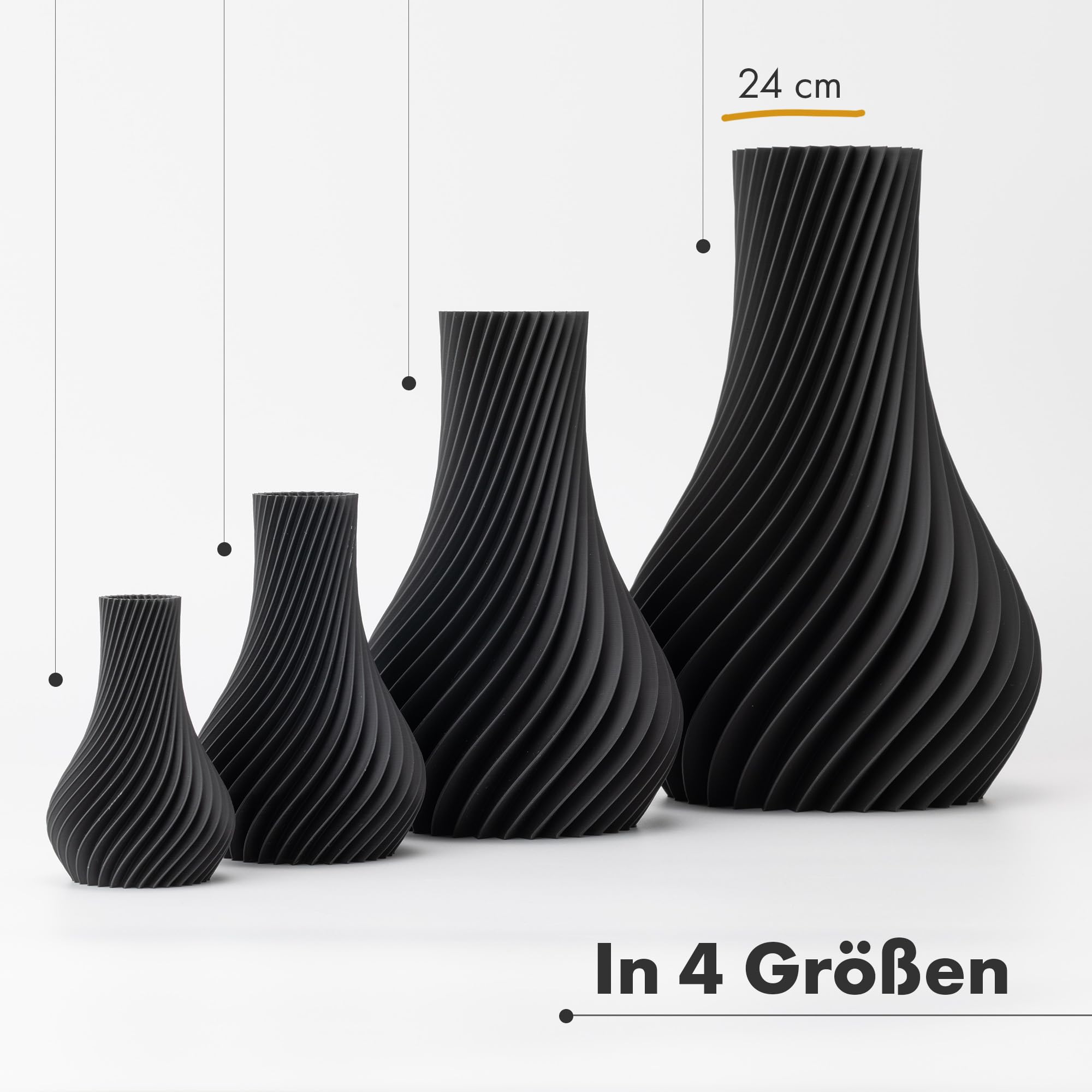NATUMO Design 3D Vase Kunststoff „Pirum“– bruchsichere Blumenvase modern, Deko Vase mit skulpturaler Form (Schwarz, 24 cm)