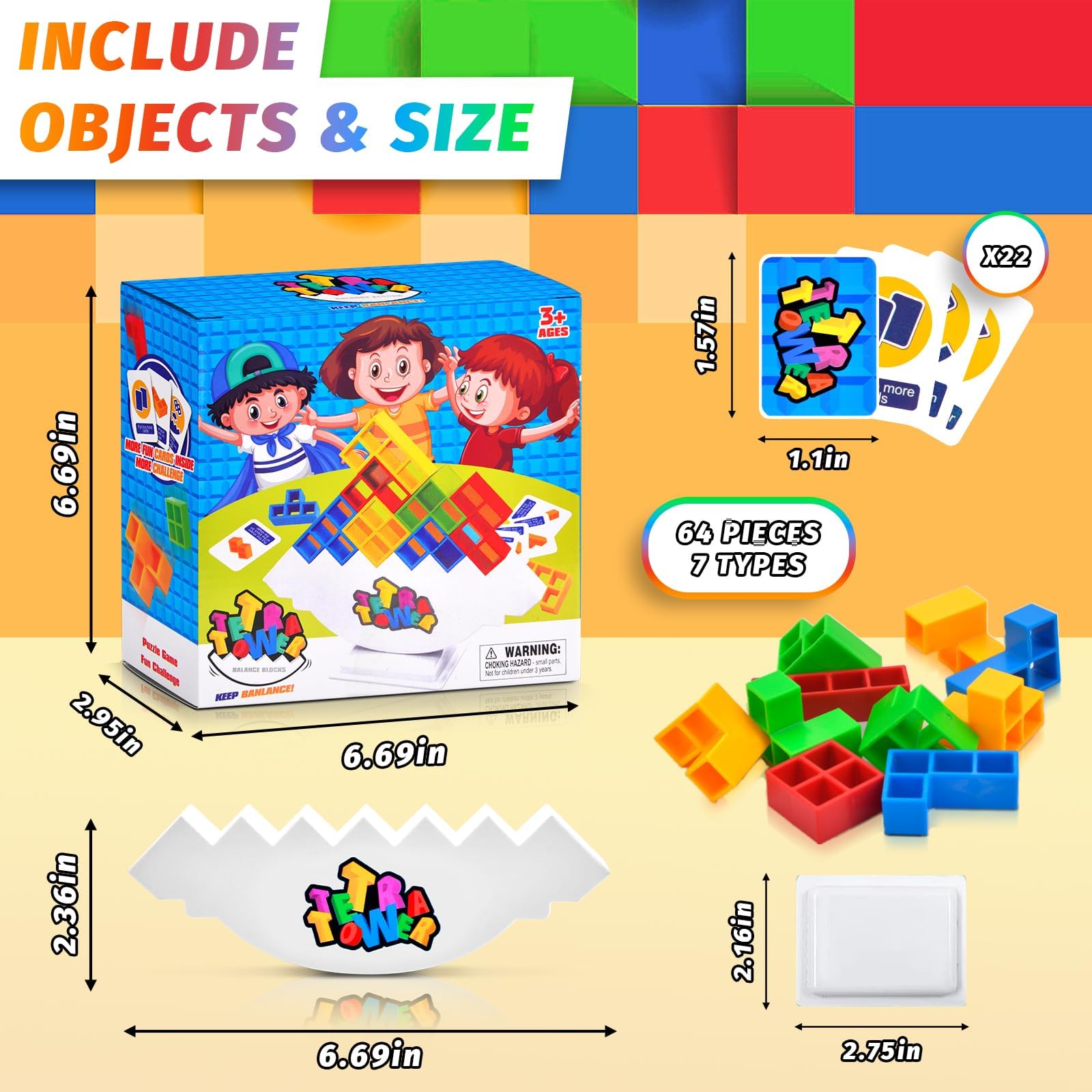 Jadyon 64 Pcs gioco per bambini, Tetra tower, Gioco Stack Attack Giocattolo Impilabile, Montessori Giochi Tower Balance Game Regalo per Bambini e Adulti.