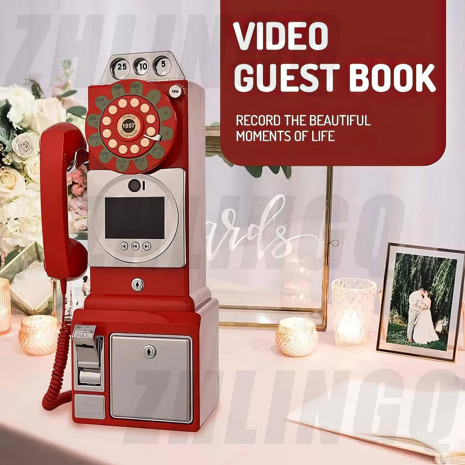 Libro De Firmas con Audio Y Video para Bodas, Libro De Firmas con Video HD 1080p, Libro De Firmas con Video para Teléfono De Bodas De 32g/64g con Grabación De Lente,32G-Black